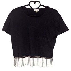 J for Justify Black Rhinestone Fringe Crop Top Good Condition XL